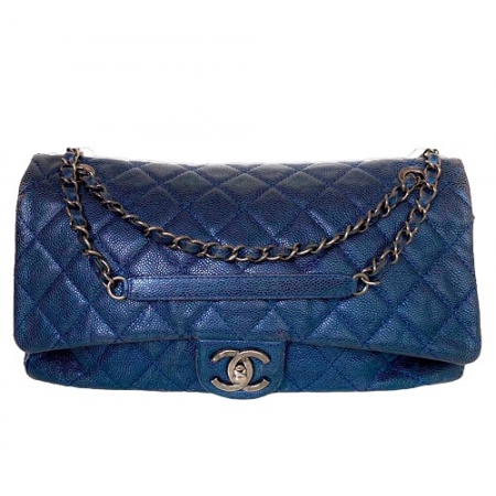 Bolsa Chanel Caviar Azul Grande com Dustbag