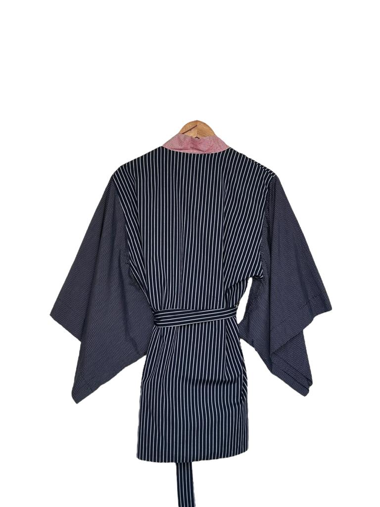 Kimono Le Soleil D'éte Azul Marinho Listarado com Faixa Tamanho Único