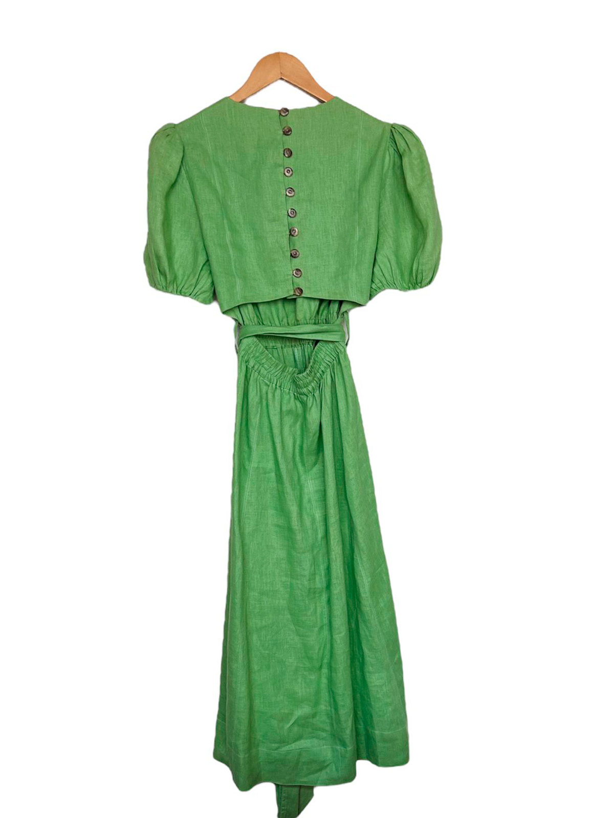Vestido NK Linho Verde com Faixa Tamanho 36