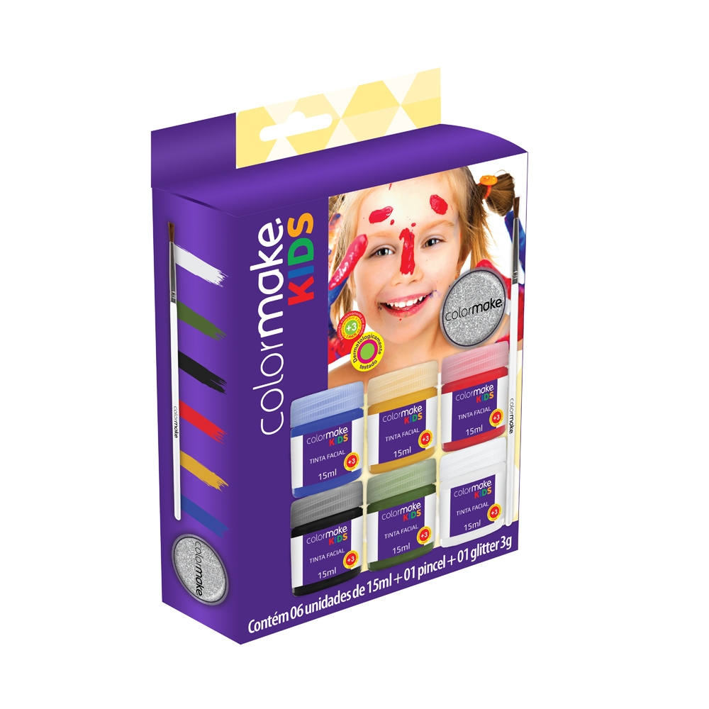 Cartela Líquida Kids com 6 cores + Pincel + Glitter