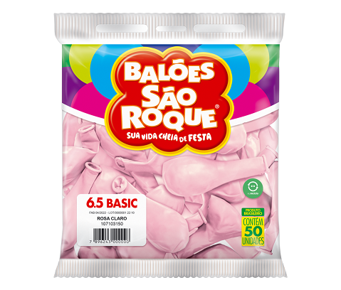 BALÕES SÃO ROQUE ROSA CLARO BASIC LISO 6,5 POLEGADAS PC 50 UNIDADES #125197