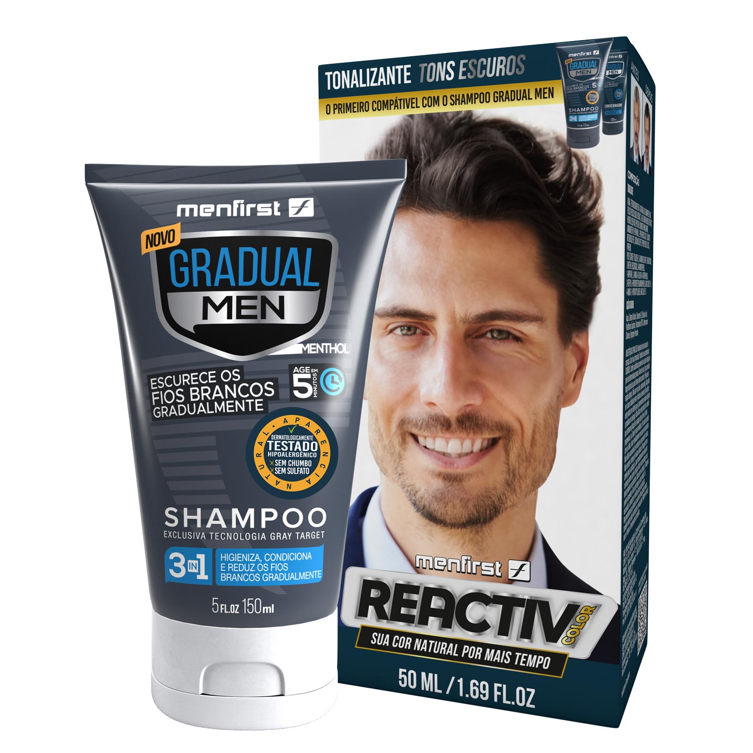 Combo Tonalizante Reactiv Color + Shampoo para Cabelo Masculino - Tons escuros - MenFirst