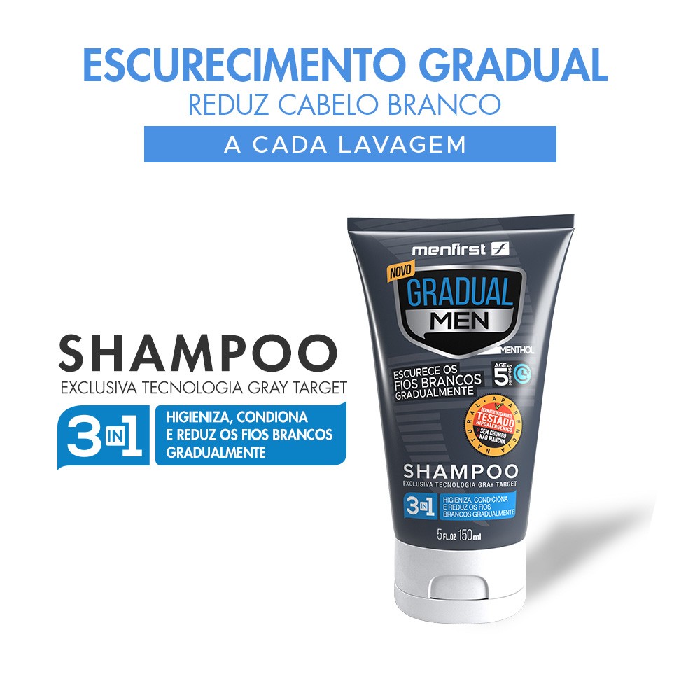 Shampoo Escurecedor de Cabelo Gradual Men  | Menfirst | 3 em 1 - Limpa, condiciona e escurece