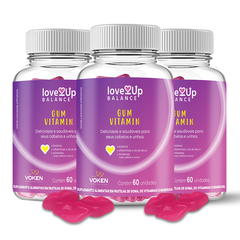 Love UP Gum Vitamin - 3 Potes com 60 unidades cada + 1 brinde especial
