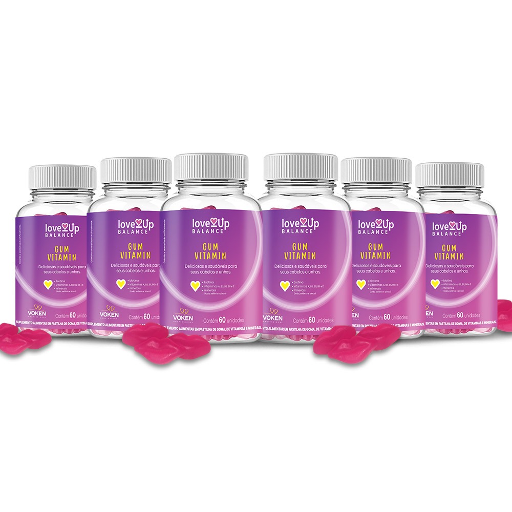 Love UP Gum Vitamin - 6 Potes com 60 unidades cada + 1 brinde especial