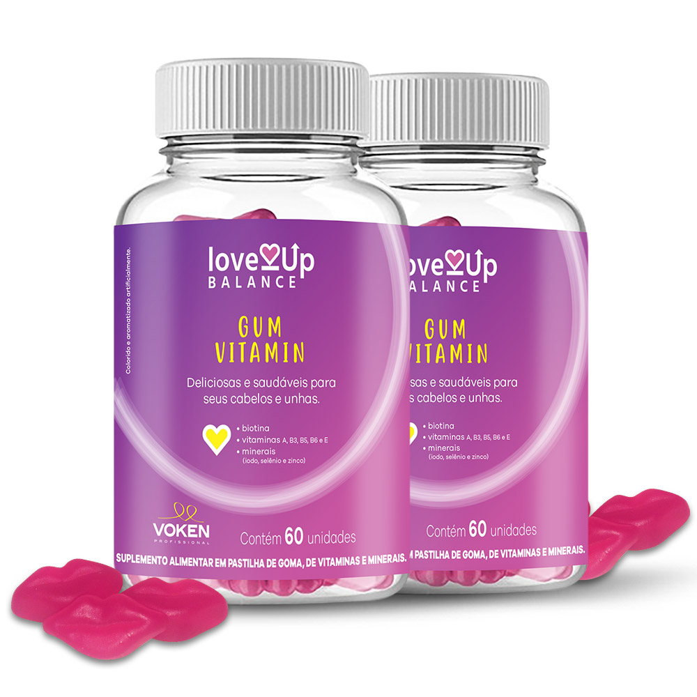 Love UP Gum Vitamin - 2 Potes com 60 unidades cada + 1 brinde especial