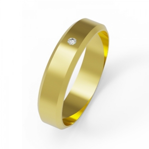 Aliança Plana Chanfrada com 4,5mm e Diamante de 1,5 Pontos em Ouro 18k Amarelo