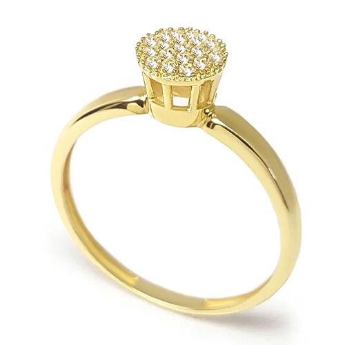 Anel Chuveiro Redondo de Diamantes com aro Polido em Ouro 18K Amarelo