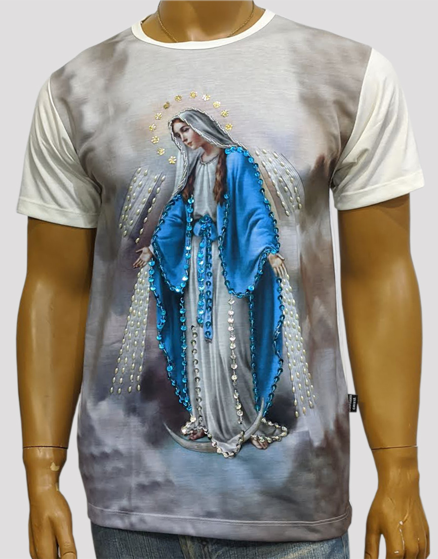 Camiseta Nossa Senhora das Graças Lateral Bordada com pedrarias