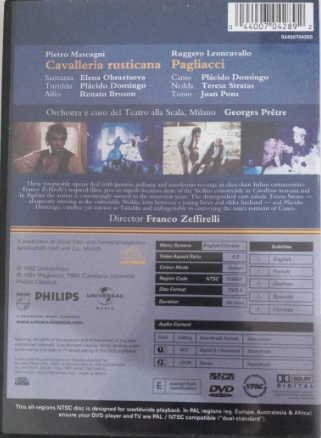 Cavalleria Rusticana Pagliacci DVD