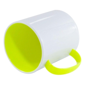 Caneca de Plástico Polímero 360ml Branca com Interior e Alça Colorido para Sublimação (ADP 140g) | Amarelo Neon