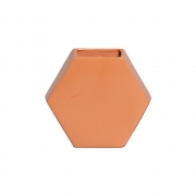 Vaso De Parede Hexagonal Em Cerâmica Laranja 24,5x26,4 cm