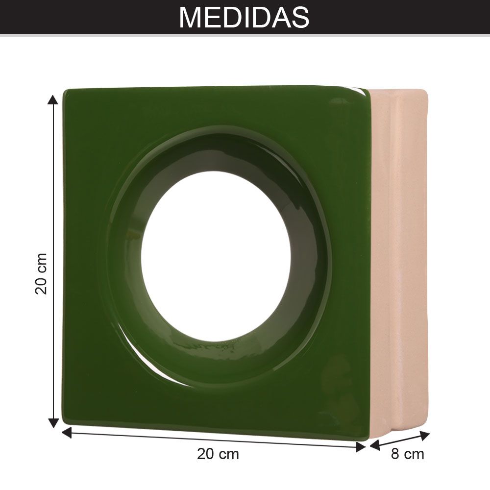 Cobogó de Cerâmica Verde Esmaltado Linha Rings  19,5x19,5x8 Cm