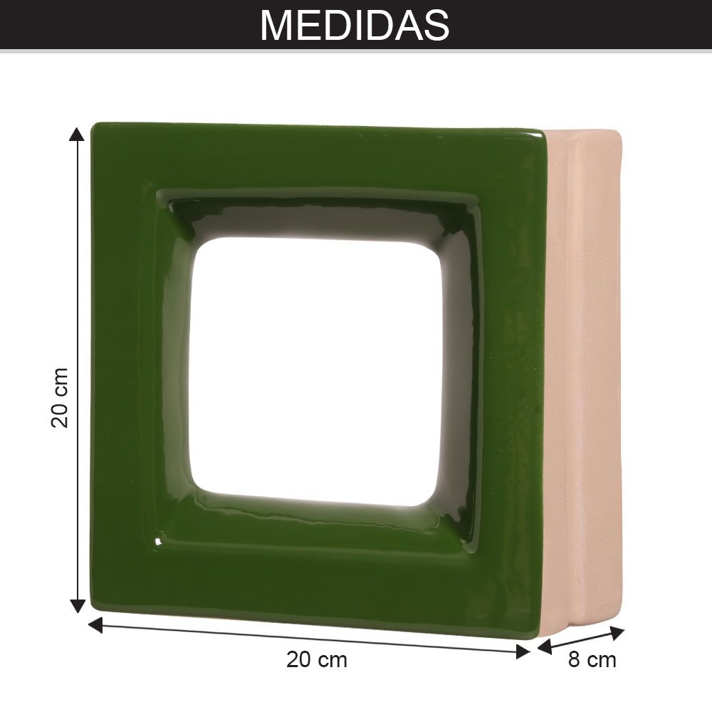 Cobogó de Cerâmica Verde Esmaltado Linha Square 19,5x19,5x8 Cm