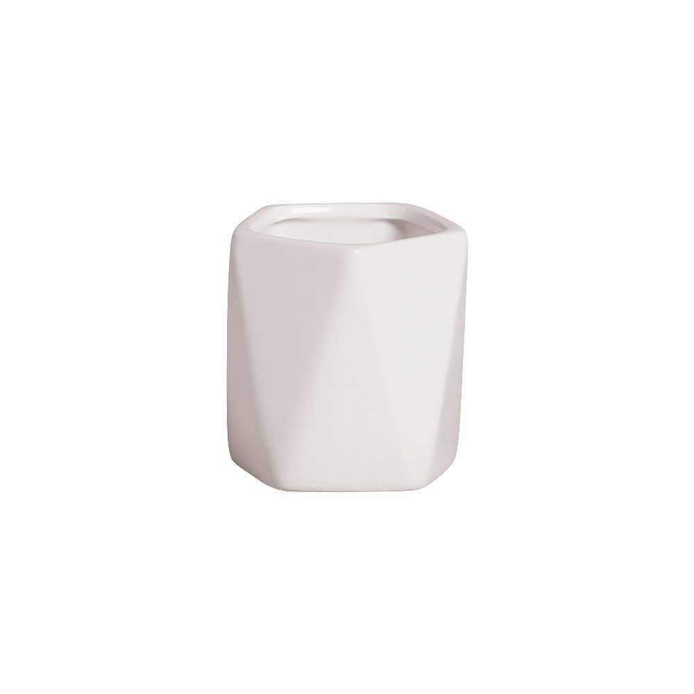 Mini Vasinho Geométrico Cerâmica Branco 8,3x7,3 cm