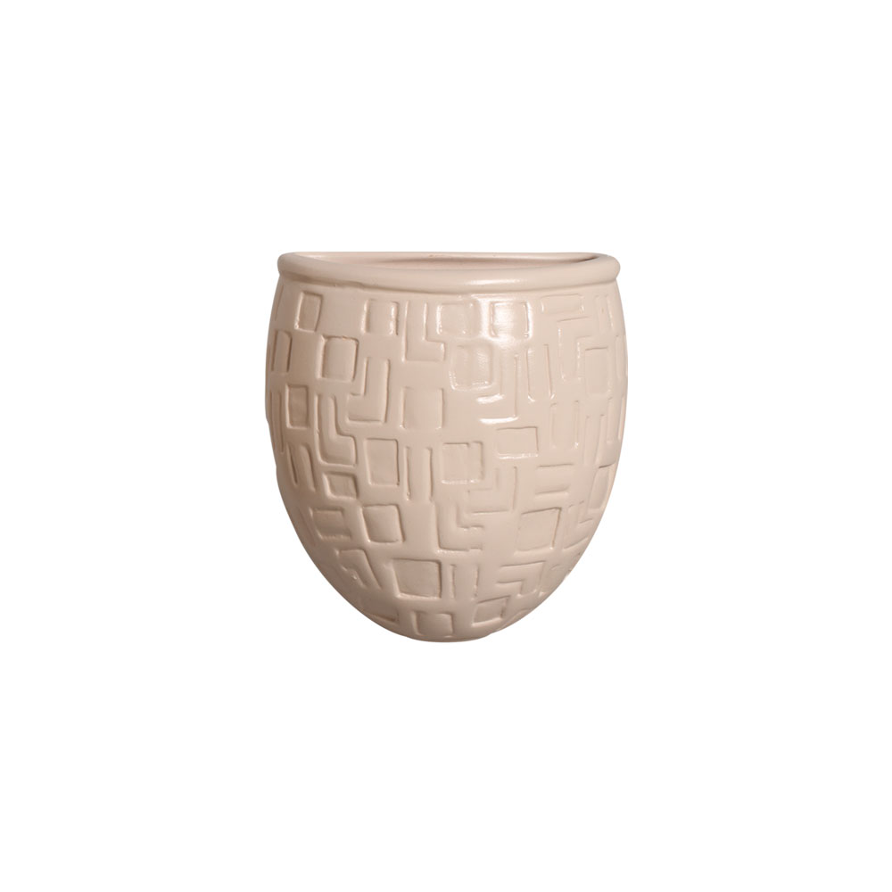 Vaso Parede Planta Arredondado Cerâmica Bege 15,7x13,5 cm