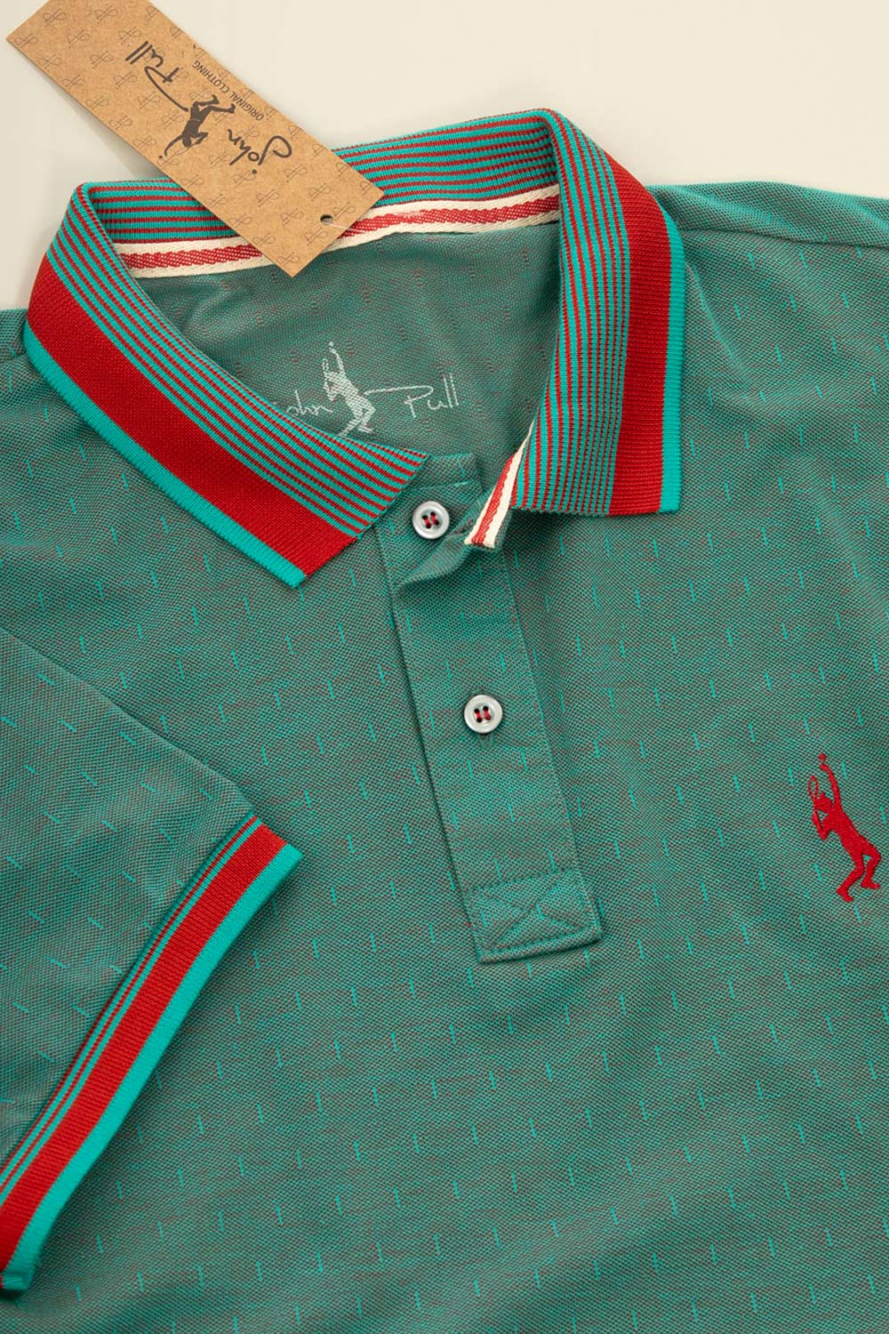 Camisa Polo Piquet Jacquard John Pull  Verde Vermelho