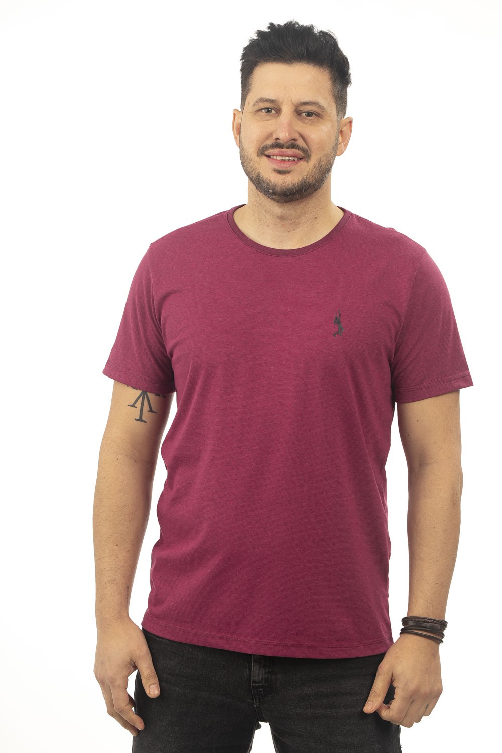 Camiseta Básica Jacquard Vermelha Vinho/Chumbo