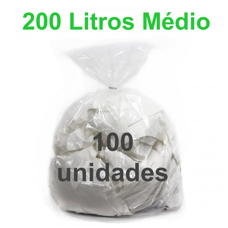 Saco de Lixo Transparente 200 litros 100 unidades Tipo Médio