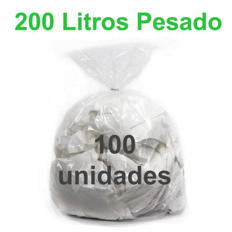 Saco de Lixo Transparente 200 litros 100 unidades Tipo Pesado Reforçado
