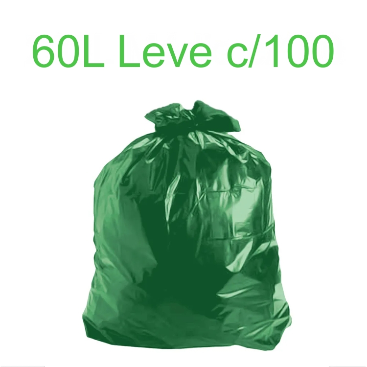 Saco de Lixo Verde 60 litros 100 unidades Tipo Leve