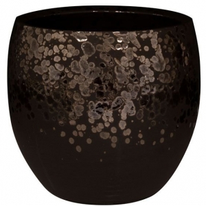 Cachepot de Cerâmica Preto Fosco c/Gliter Artesanal Kae Mocha 19x16cm