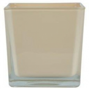 Vaso de Vidro Industrializado Marfim Polonês Cubo 14x14cm