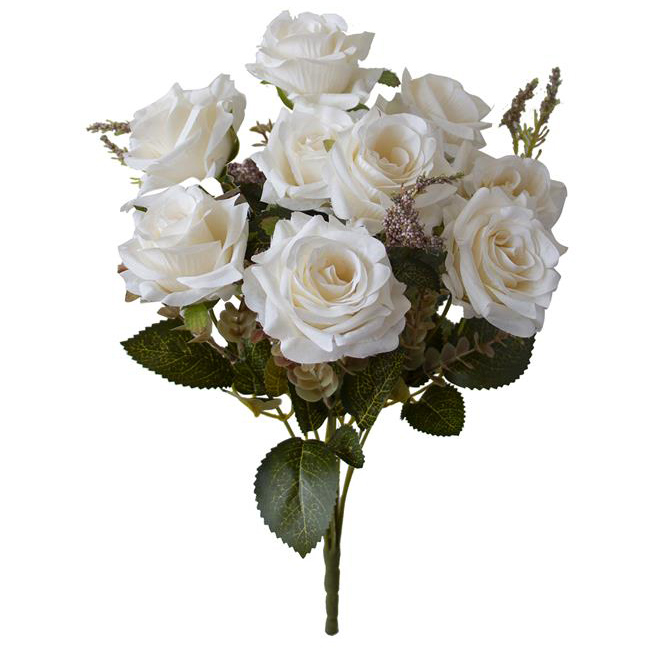 Buquê de Rosas Branco Envelhecido Artificial  40cm