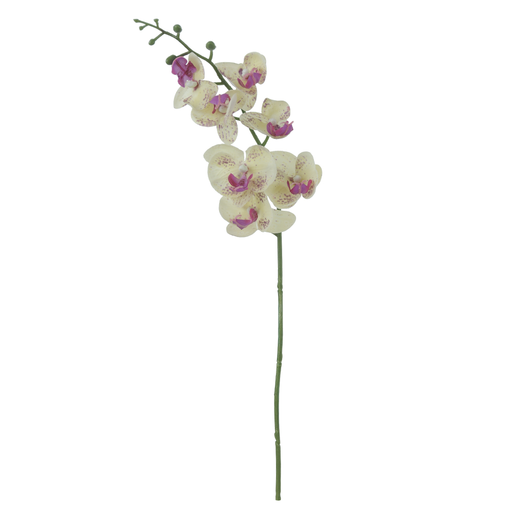 Haste de Orquídea Phalaenopsis Bege c/ Roxo Artificial  Toque Real 53cm