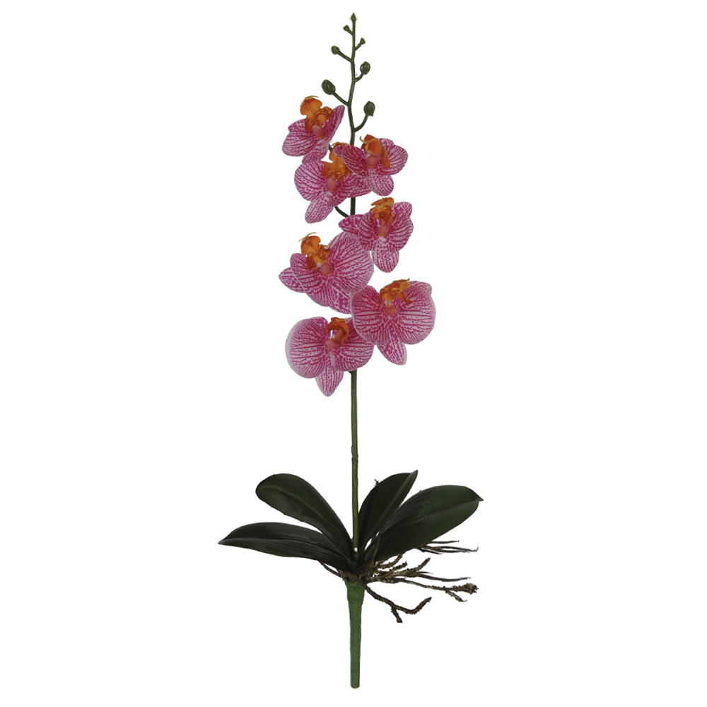 Haste de Orquídea Phalaenopsis Rosa c/Folha Toque Real Artificial  45cm