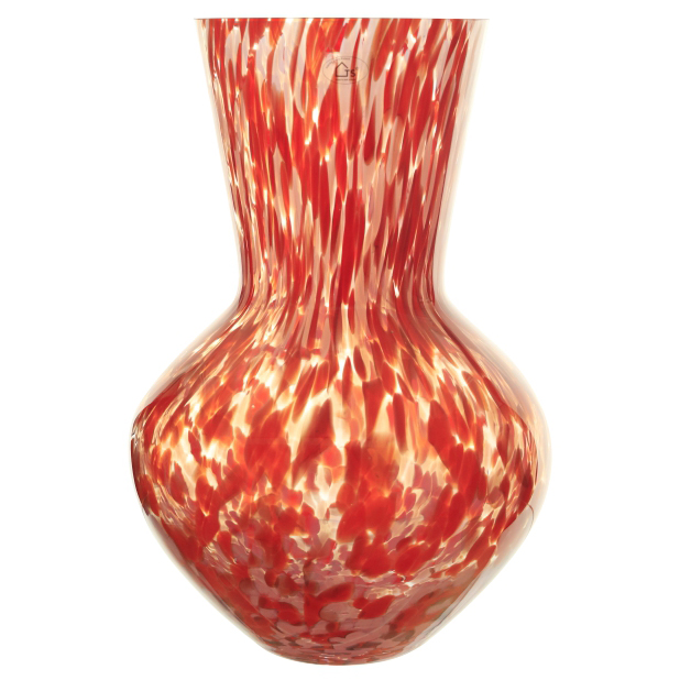 Vaso de Vidro Artesanal Laranja c/ Vermelho Confetti 24X35cm