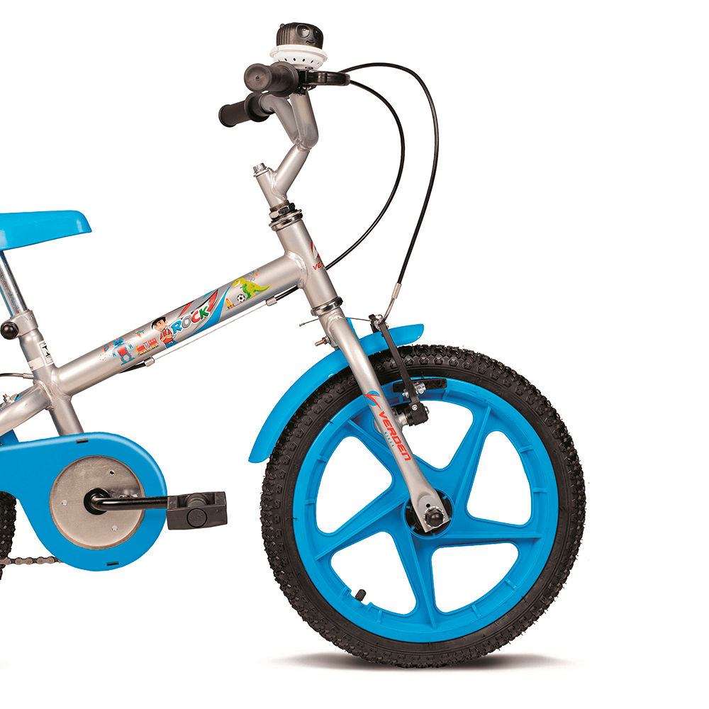 Bicicleta Infantil Aro 16 Rock Prata e Azul 10436 Verden