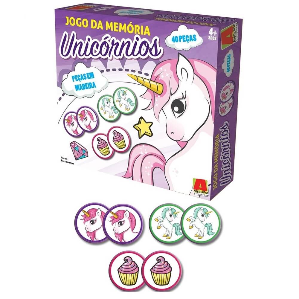 Jogo Da Memoria Unicornio 40 Peças Em Madeira Algazarra