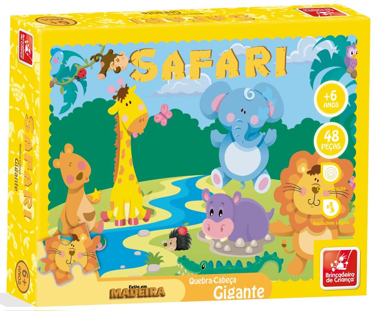 Quebra-Cabeça Gigante Safari 48 Peças Em Madeira Brincadeira De Criança