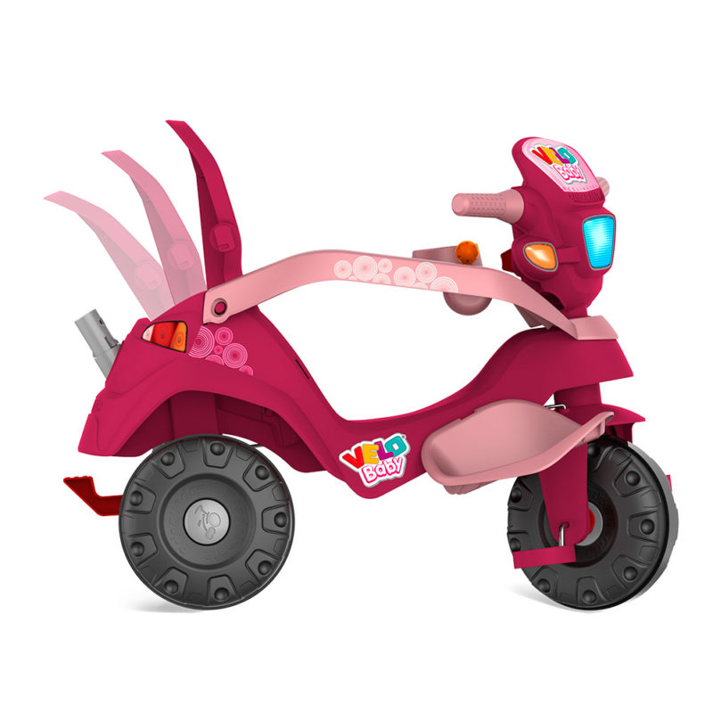 Triciclo Velobaby Reclinável Com Capota Passeio e Pedal Pink 339 Bandeirante