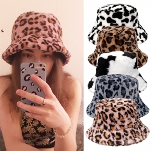 Inverno vaca leopardo pele do falso cubeta chapéus feminino ao ar livre quente chapéu de sol macio veludo peludo pescador boné menina moda panamá