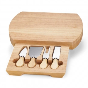 Kit queijo 5 peças, contém: tábua de bambu com gaveta para acomodação dos utensílios - 05222