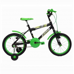 Bicicleta Infantil Aro-16 Cairu C-6 com Rodinhas e Buzina Preto com Verde