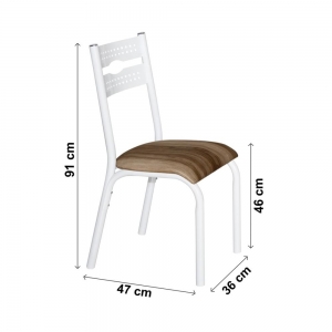 Conjunto de Mesa Retangular com 6 Cadeiras Luna Sala de Jantar Tampo 140cm de Vidro 8mm Branco/Capuccino Ciplafe