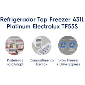Geladeira/Refrigerador Electrolux 431 Litros Top Freezer Duplex 2 Portas Frost Free com Icemax, Drink Express e Painel Digital 127v Inox TF55S