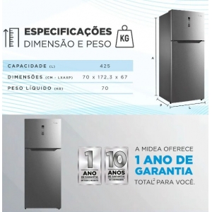 Geladeira/Refrigerador Midea 425 Litros 4 Frost Free Duplex 2 Portas Ice Twist e Multi Air Flow  127v Inox MD-RT453FGA0