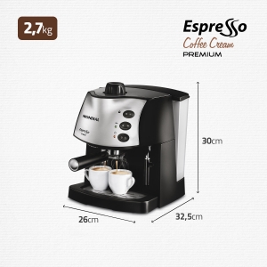 Máquina de Café Expresso Mondial Coffee Cream 2 Litros 2 Saídas Preto/Inox 800W 127v C-08 Preto com Prata