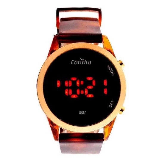 Relógio Digital Condor Feminino COJHS31BAI8S Chocolate/Dourado