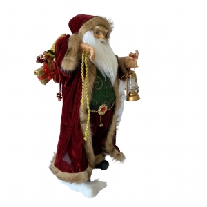 Papai Noel Casaco Pelúcia Branco Vermelho com Movimento Som Lamparina 60 cm