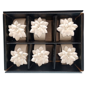 Porta Guardanapos Flores de Cerâmica Branca Kit 6 Unidades
