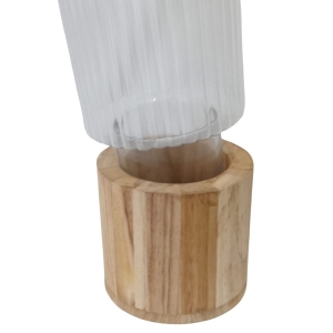Vaso de Vidro Plissado com Base Bambu 12X30cm