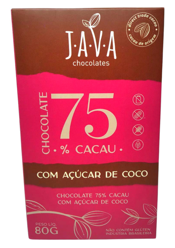 JAVA CHOCOLATE 75% COM ACUCAR DE COCO 80g
