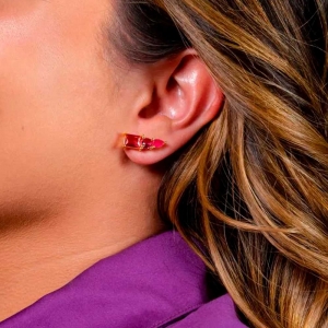 Brinco Ear Cuff Caroline com Pedras Coloridas em Formatos Variados Folheado em Ouro 18k
