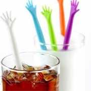 Mexedor Mãozinha Colorido de Plástico para Drinks com 5 Unidades