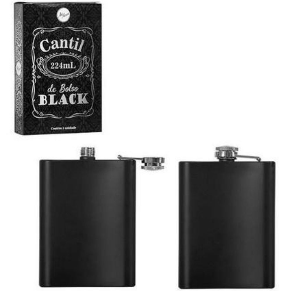 Garrafa Cantil De Bolso Inox Black Para Bebidas 224ml